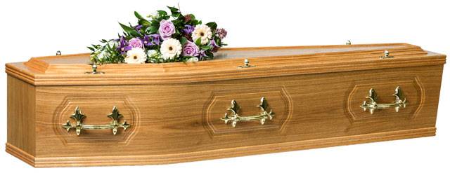 Veneered Oak Raised Lid Coffin